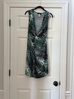 Green animal print deep V dress